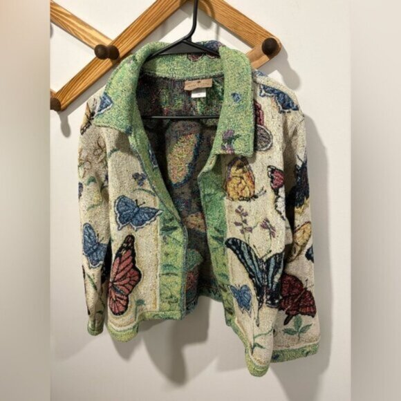 VINTAGE - SCENE WEAVER BUTTERFLY TAPESTRY JACKET - Picture 1 of 7